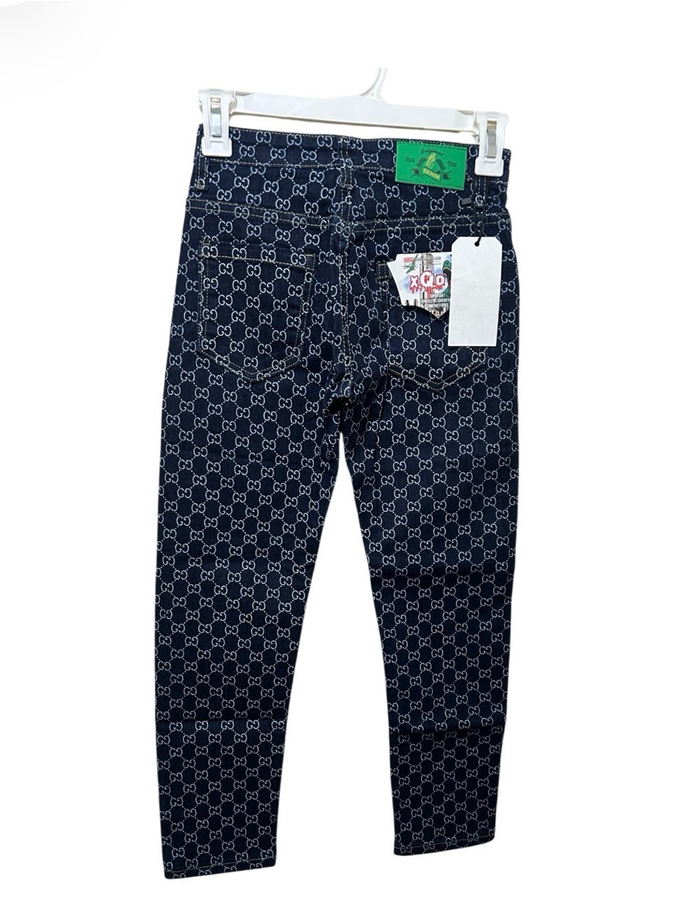 Gucci Navy and White GG Monogram Denim Jeans
